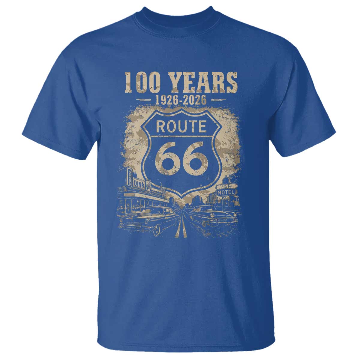 Route Highway 66 100 Year Centennial Anniversary Souvenir T Shirt TS14 Royal Blue Print Your Wear