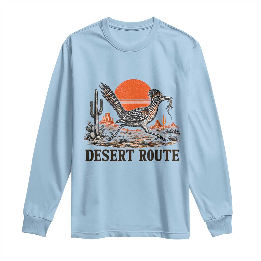 Arizona Roadrunner Bird Desert Landscape Cactus Long Sleeve Shirt TS14 Light Blue Print Your Wear