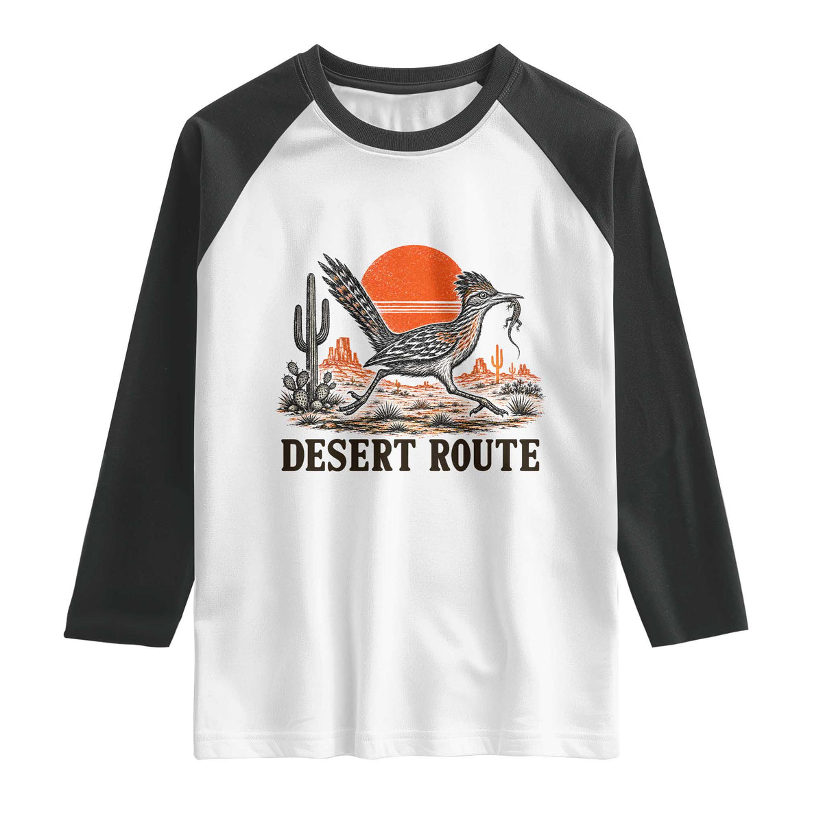 Arizona Roadrunner Bird Desert Landscape Cactus Raglan Shirt TS14 White Black Print Your Wear