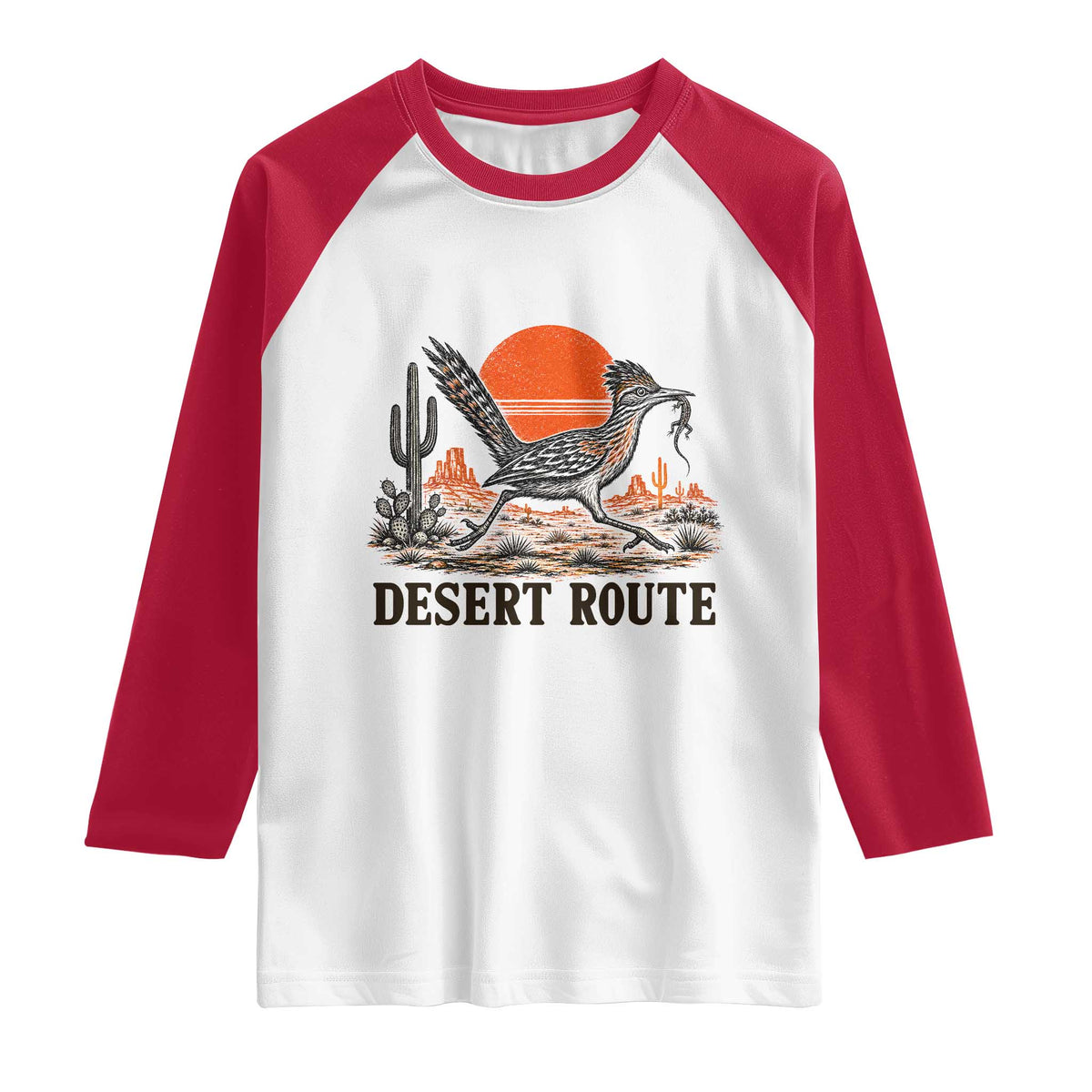 Arizona Roadrunner Bird Desert Landscape Cactus Raglan Shirt TS14 White Red Print Your Wear