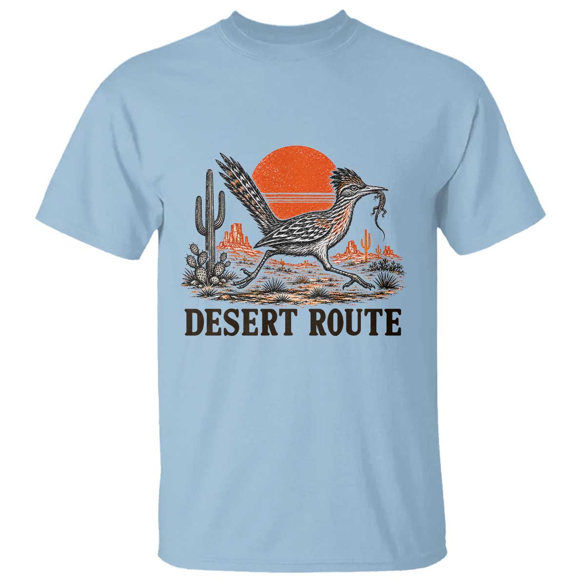 Arizona Roadrunner Bird Desert Landscape Cactus T Shirt TS14 Light Blue Print Your Wear