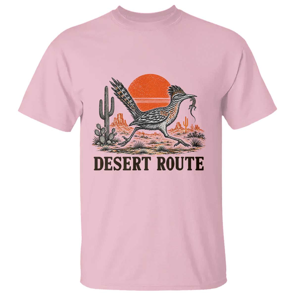 Arizona Roadrunner Bird Desert Landscape Cactus T Shirt TS14 Light Pink Print Your Wear