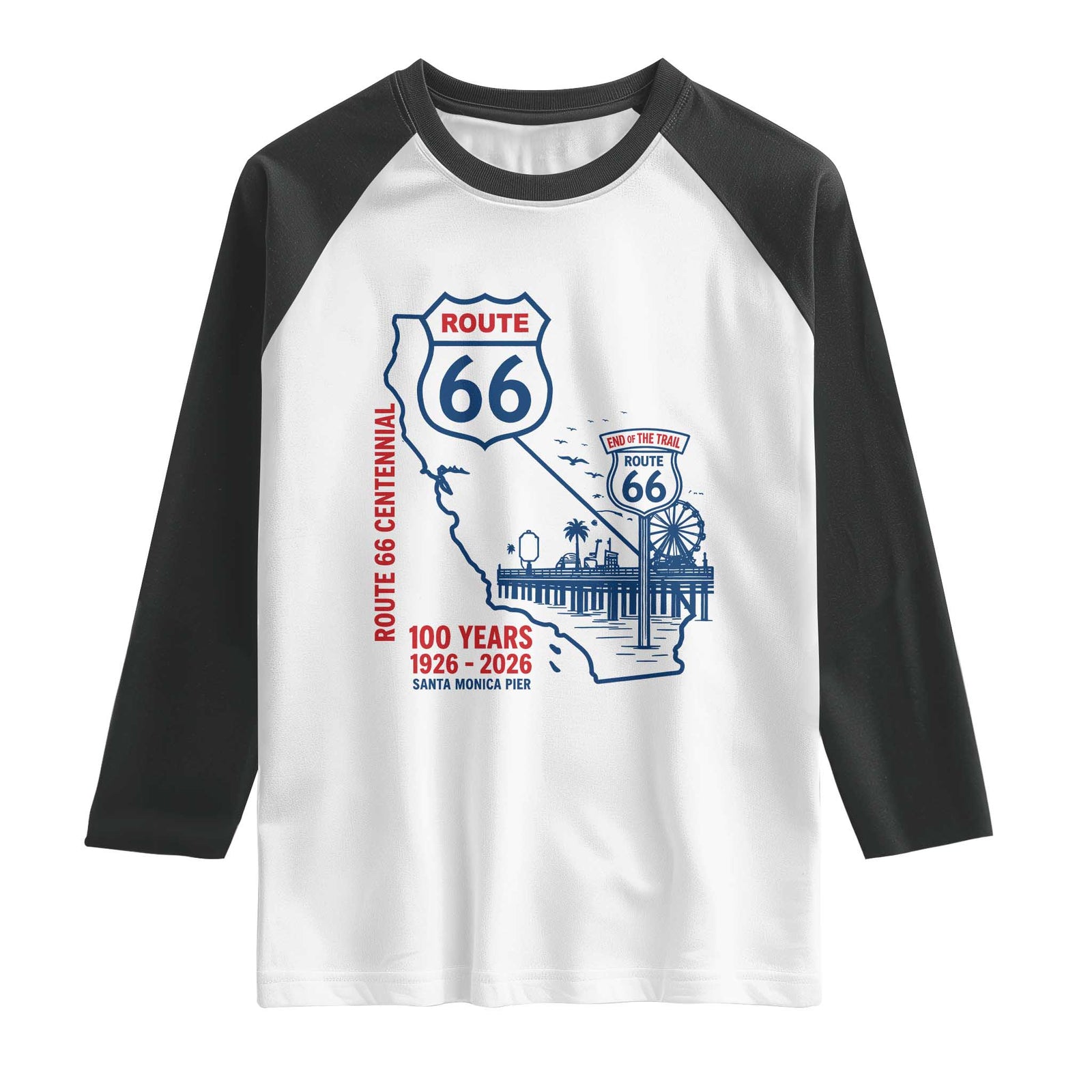Route Highway 66 Santa Monica End of the Trail Raglan Shirt California Road Trip Travel 100th Anniversary 2026