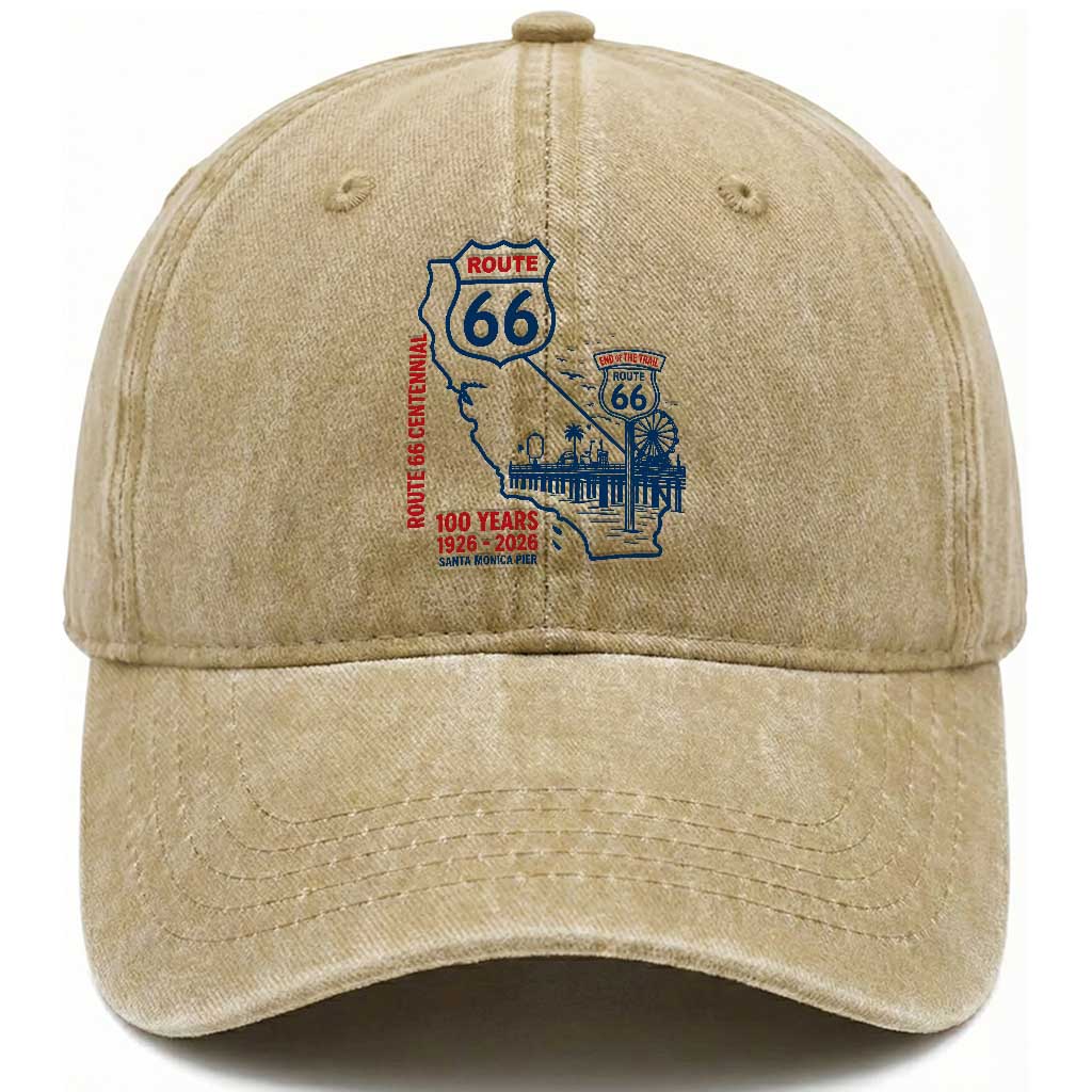 Route Highway 66 Santa Monica End of the Trail Washed Cotton Baseball Cap California Road Trip Travel 100th Anniversary 2026