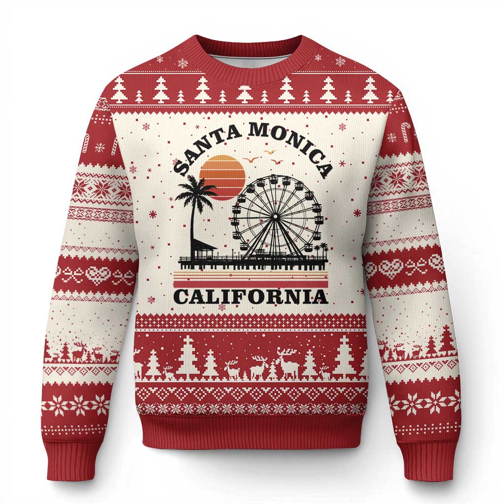Santa Monica California CA Pier Ugly Christmas Sweater California Sunset Beach Souvenir Travel