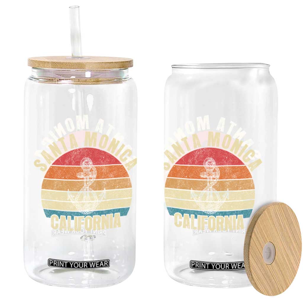 Santa Monica CA California Sunset Beach Souvenir Travel Glass Can