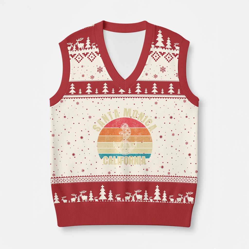 Santa Monica CA California Sunset Beach Souvenir Travel V-Neck Knit Sweater Vest