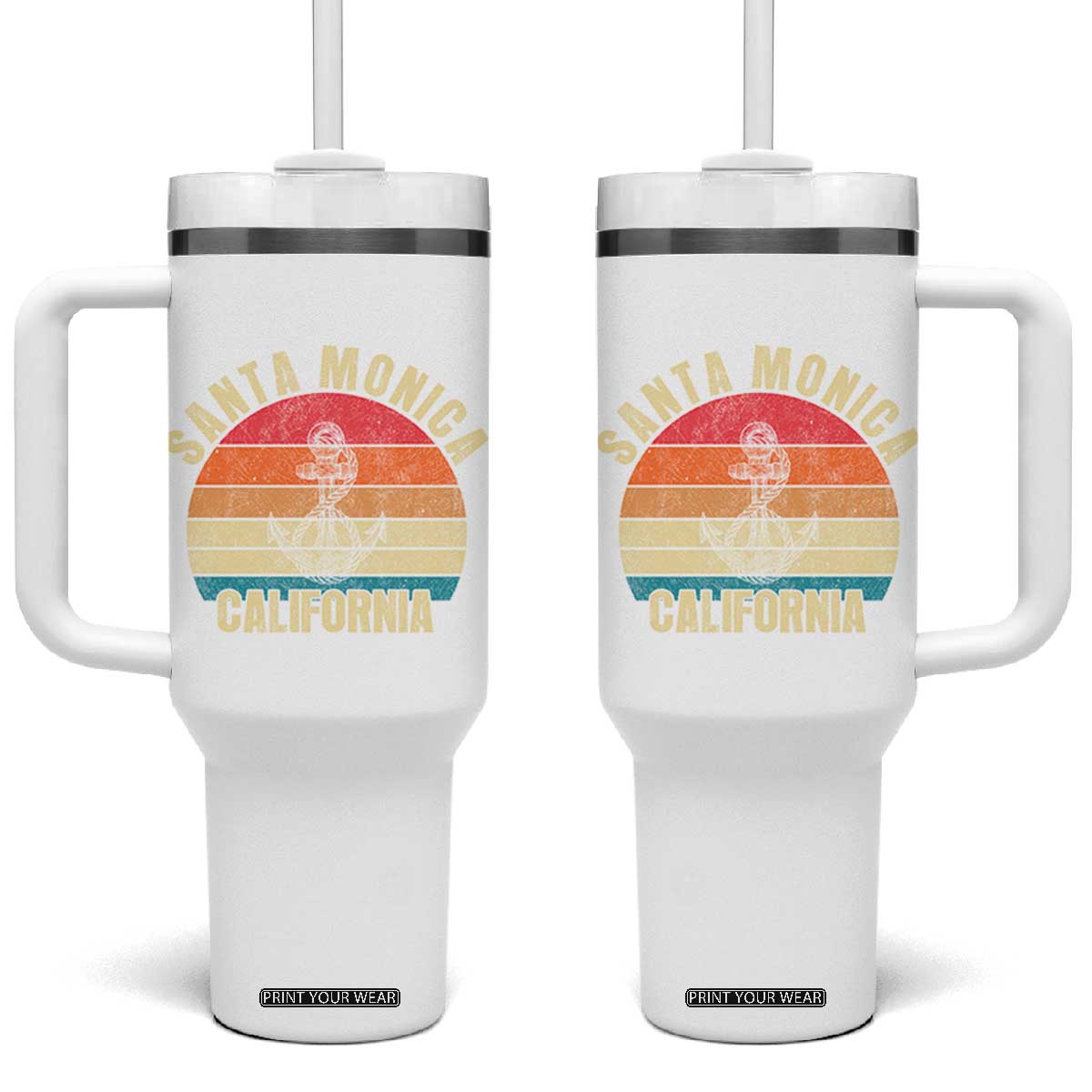 Santa Monica CA California Sunset Beach Souvenir Travel Tumbler With Handle