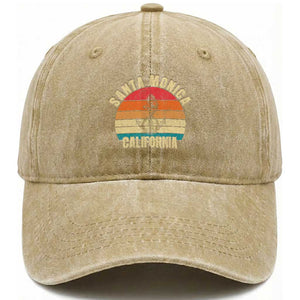 Santa Monica CA California Sunset Beach Souvenir Travel Washed Cotton Baseball Cap