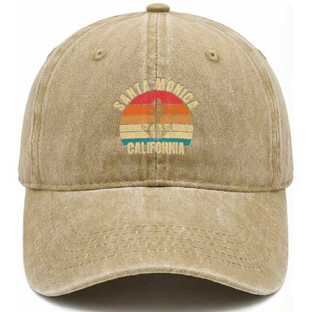 Santa Monica CA California Sunset Beach Souvenir Travel Washed Cotton Baseball Cap