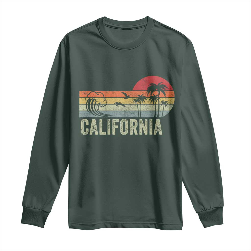 Retro California Beach Shirt, Vintage Cali Sunset Tee Long Sleeve Shirt TS14 Dark Forest Green Print Your Wear
