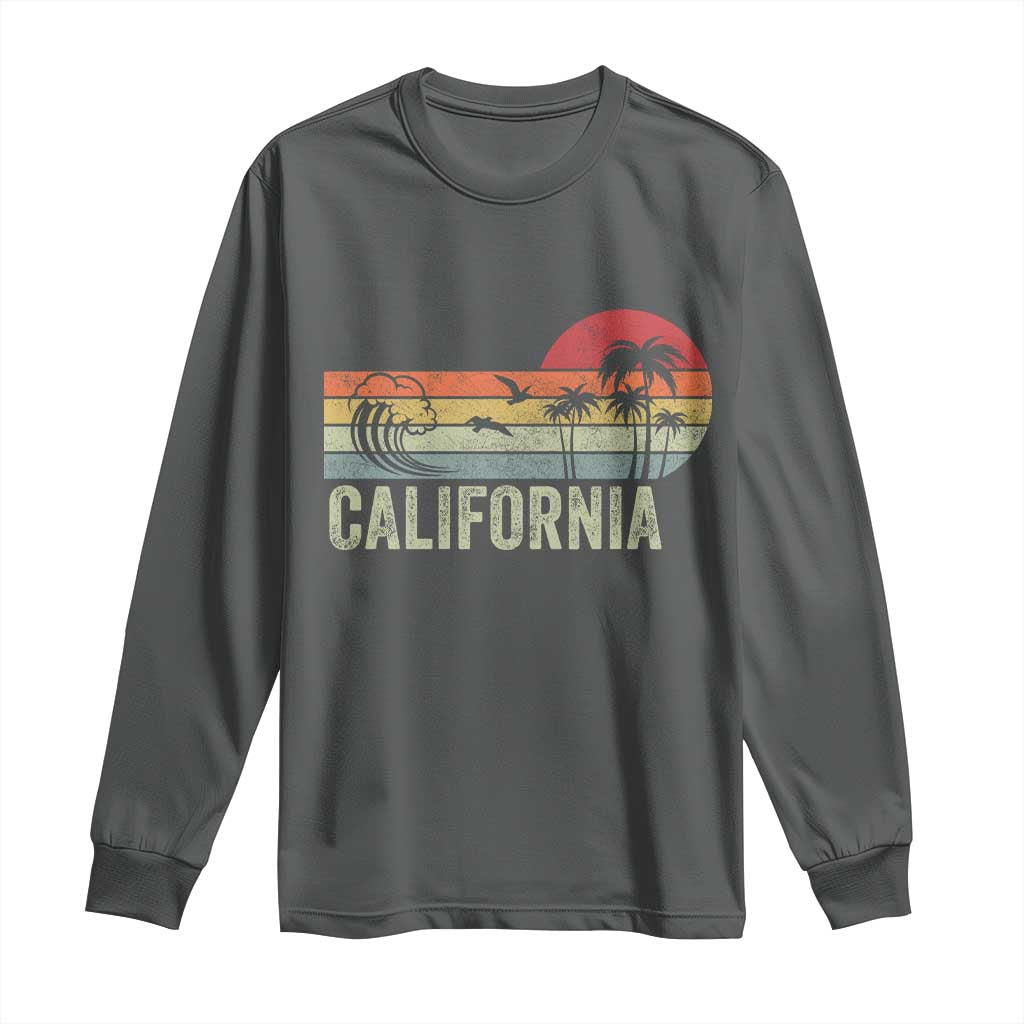 Retro California Beach Shirt, Vintage Cali Sunset Tee Long Sleeve Shirt TS14 Dark Heather Print Your Wear