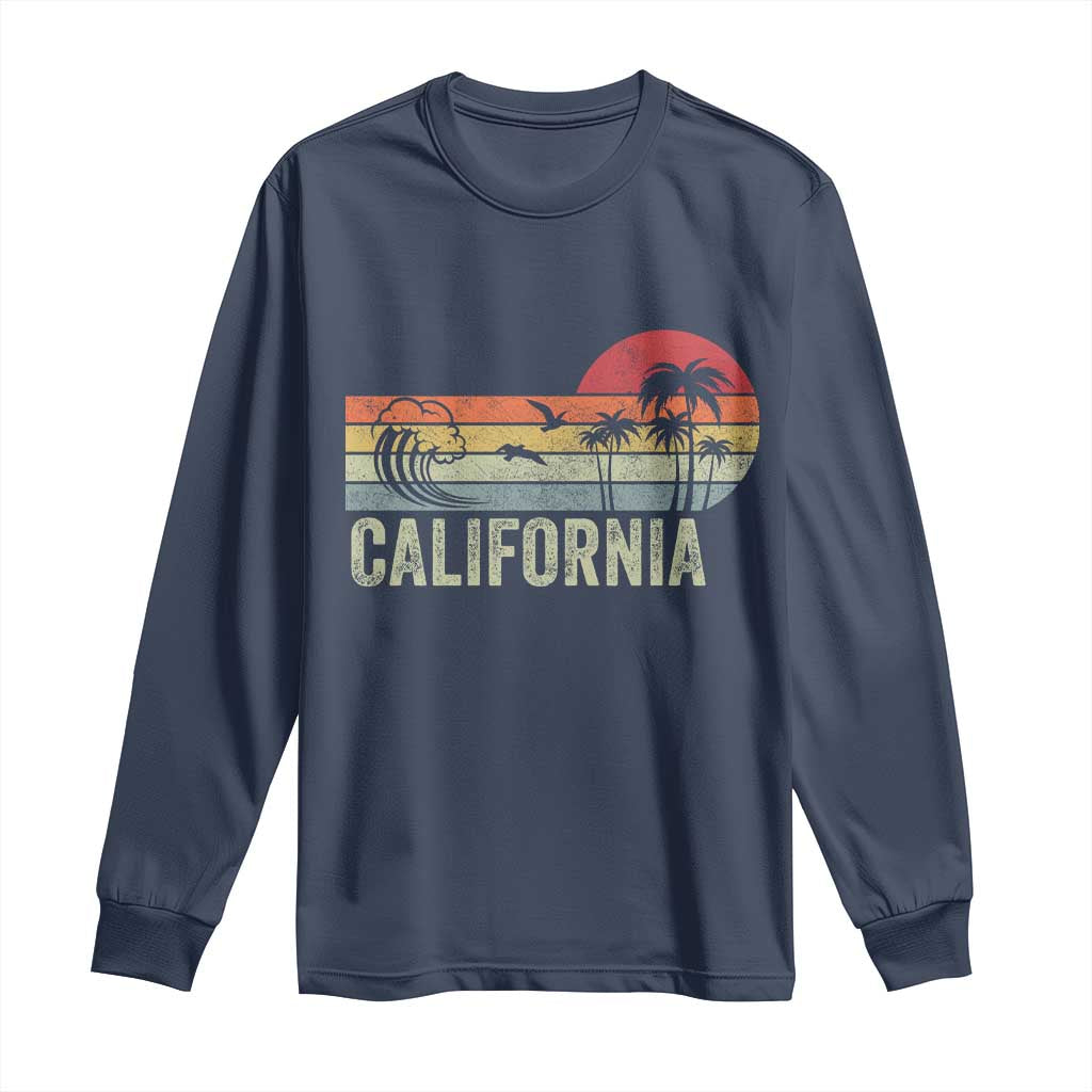 Retro California Beach Shirt, Vintage Cali Sunset Tee Long Sleeve Shirt TS14 Navy Print Your Wear