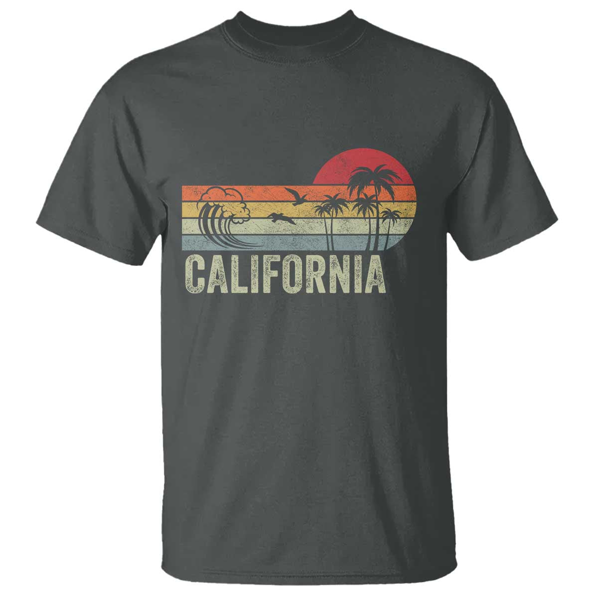 Retro California Beach Shirt, Vintage Cali Sunset Tee T Shirt TS14 Dark Heather Print Your Wear