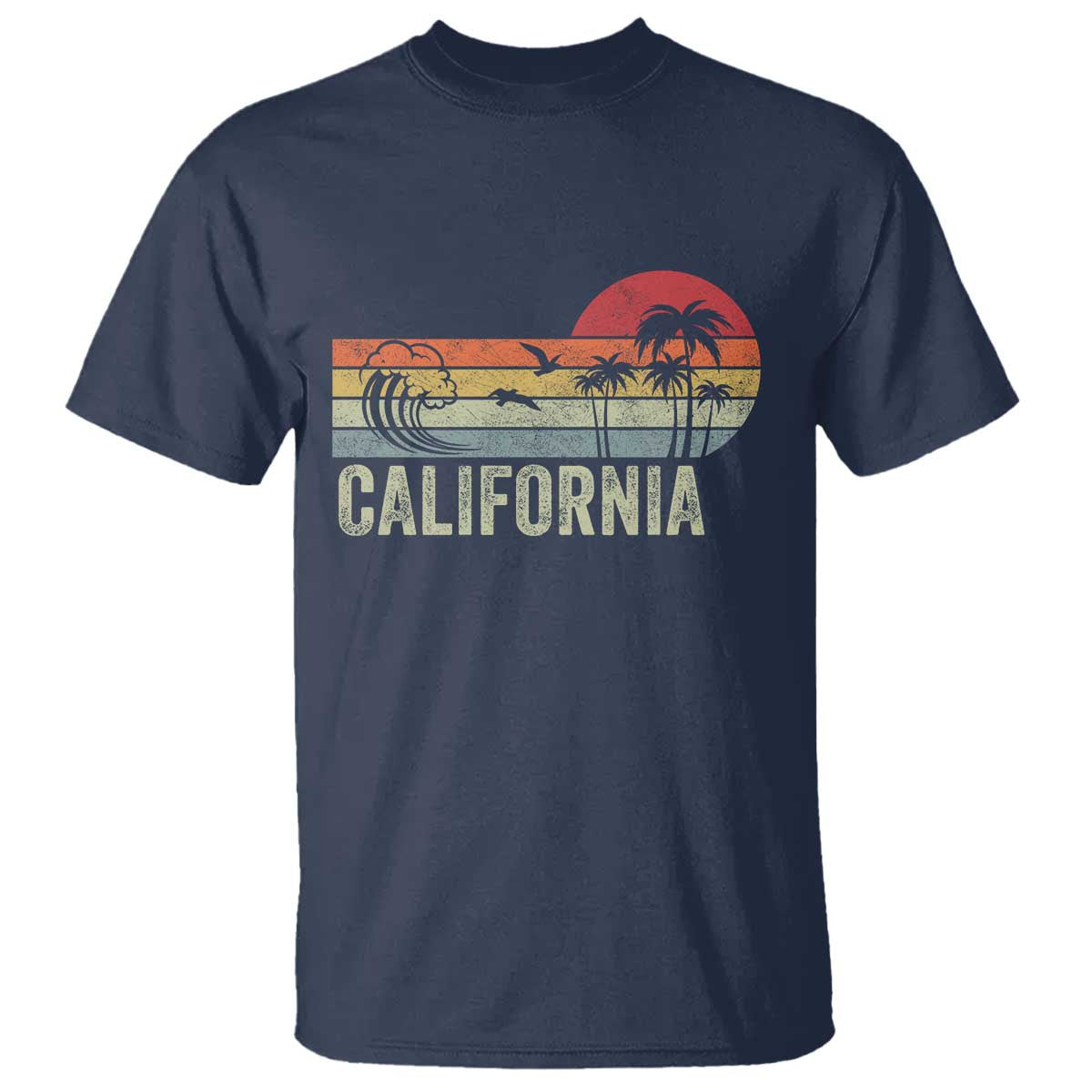 Retro California Beach Shirt, Vintage Cali Sunset Tee T Shirt TS14 Navy Print Your Wear