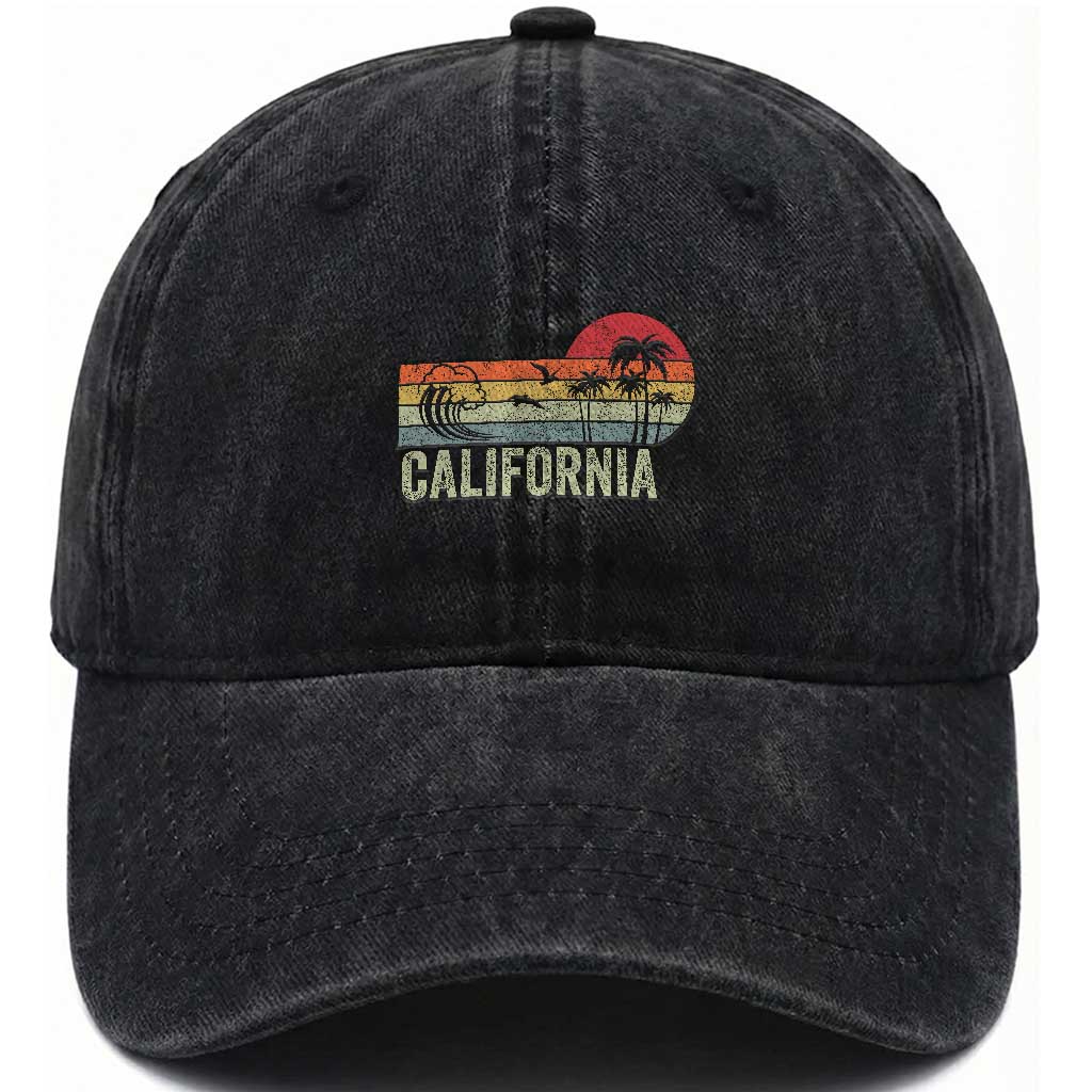 Retro California Beach Shirt, Vintage Cali Sunset Tee Washed Cotton Baseball Cap TS14 Print Your Wear