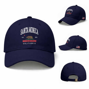Santa Monica California Flag CA Vintage Established Sports Baseball Cap TS14 Baseball Cap Universal Fit Dark Blue Print Your Wear