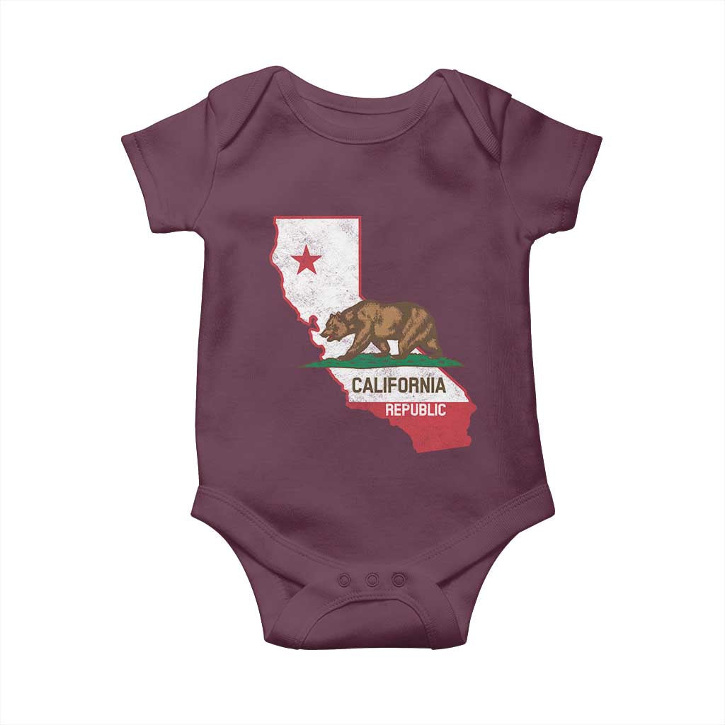 California Republic Cali Map Flag Distressed Style Baby Onesie TS14 Maroon Print Your Wear