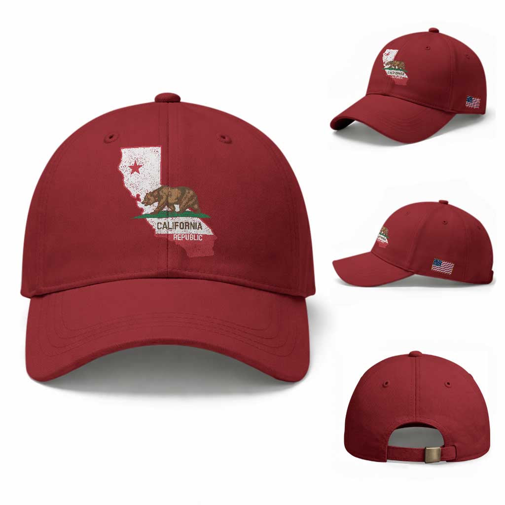 California Republic Cali Map Flag Distressed Style Baseball Cap TS14 Baseball Cap Universal Fit Cherry Red Print Your Wear
