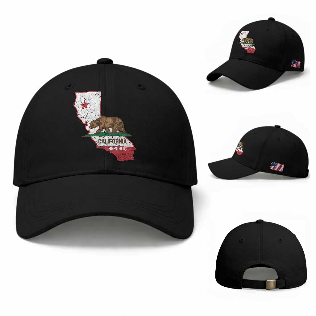 California Republic Cali Map Flag Distressed Style Baseball Cap TS14 Baseball Cap Universal Fit Black Print Your Wear