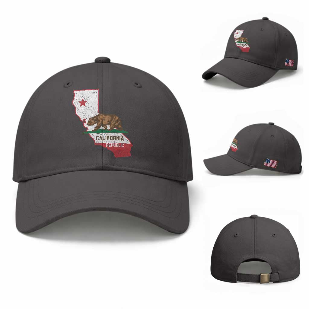 California Republic Cali Map Flag Distressed Style Baseball Cap TS14 Baseball Cap Universal Fit Dark Gray Print Your Wear