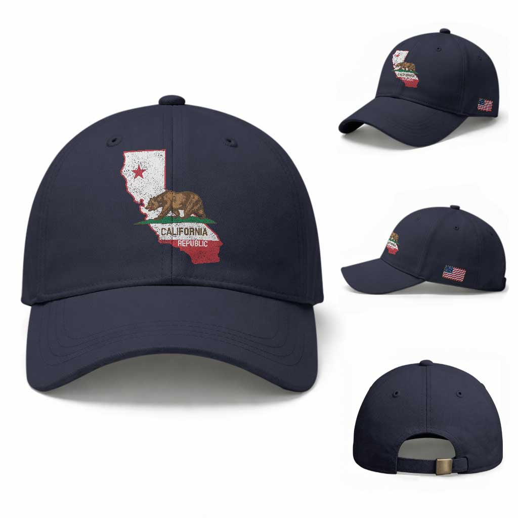 California Republic Cali Map Flag Distressed Style Baseball Cap TS14 Baseball Cap Universal Fit Navy Print Your Wear
