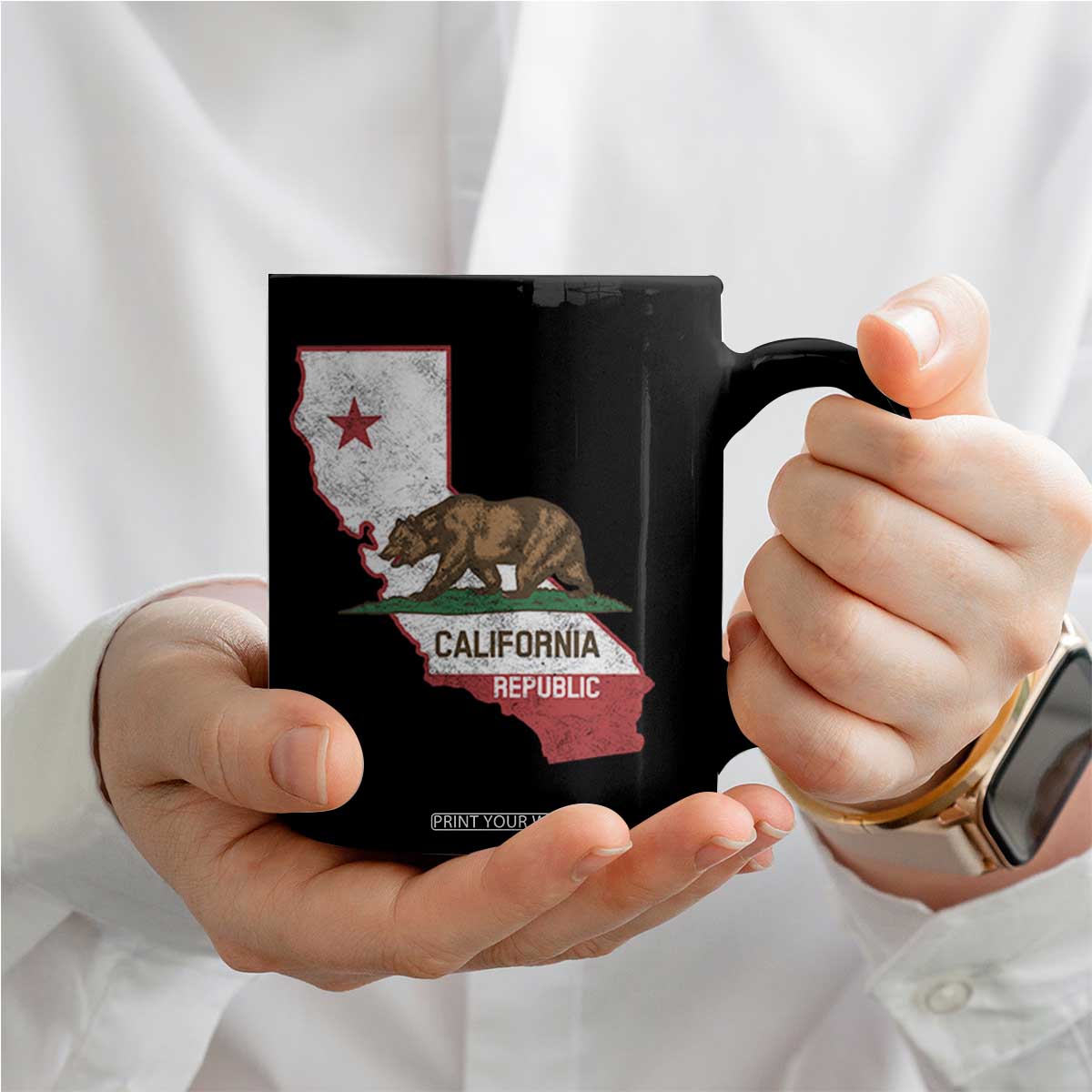 California Republic Cali Map Flag Distressed Style Coffee Mug TS14 Print Your Wear