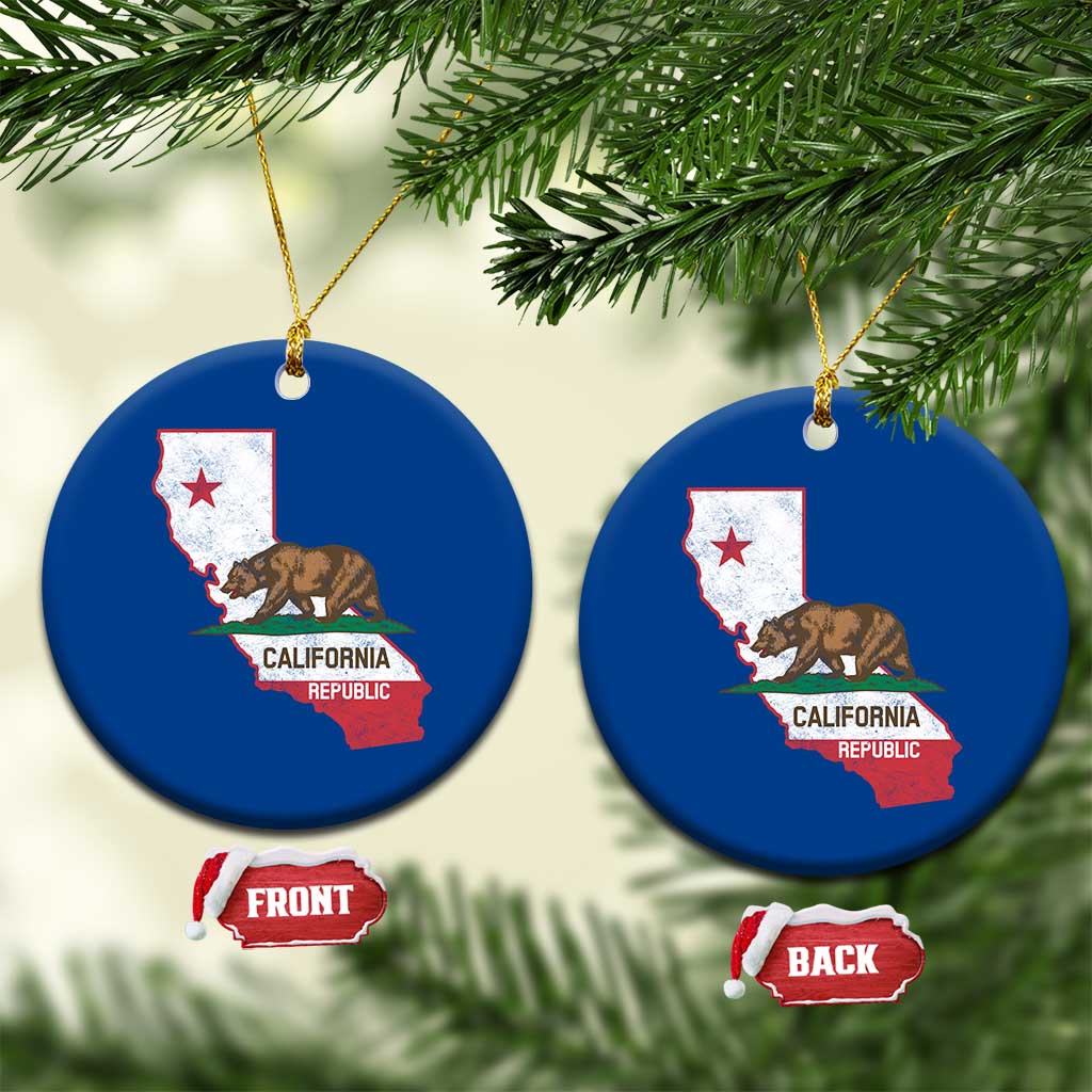 California Republic Cali Map Flag Distressed Style Ceramic Ornament TS14 1pc Blue Print Your Wear