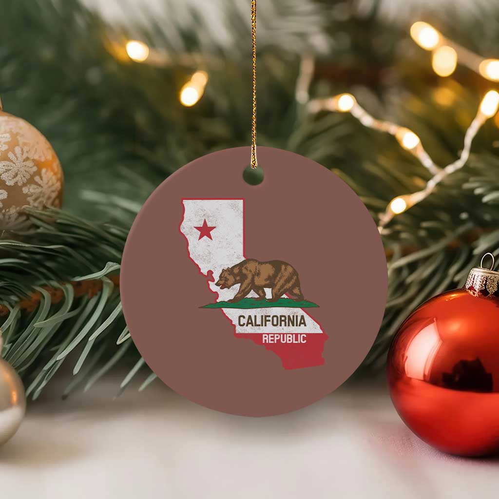 California Republic Cali Map Flag Distressed Style Ceramic Ornament TS14 1pc Mocha Print Your Wear
