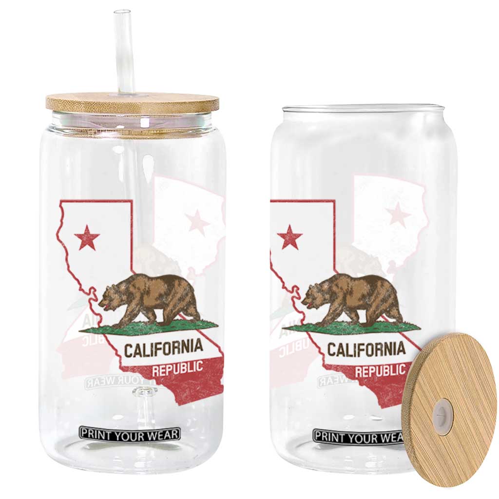 California Republic Cali Map Flag Distressed Style Glass Can TS14 Print Your Wear