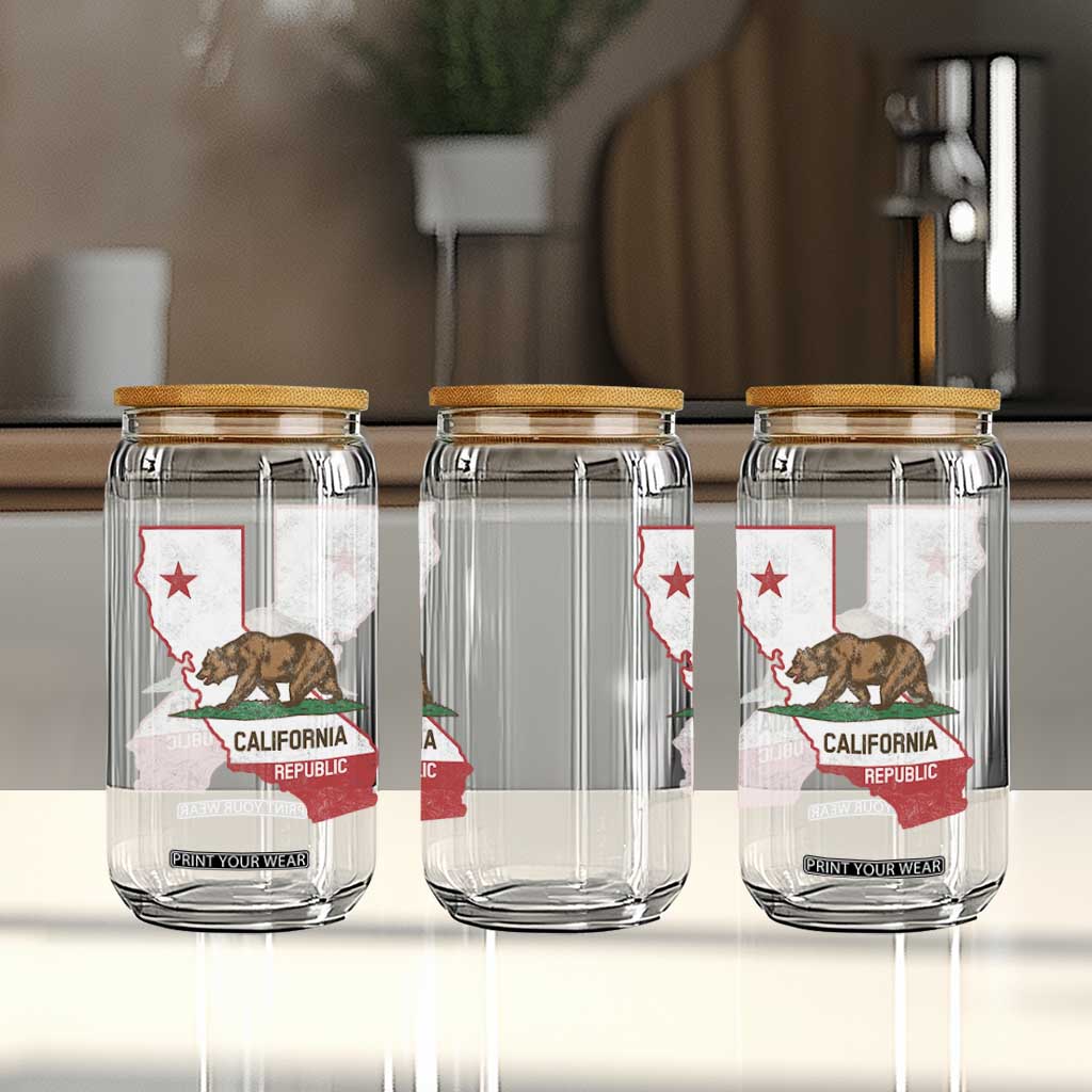 California Republic Cali Map Flag Distressed Style Glass Can TS14 Print Your Wear