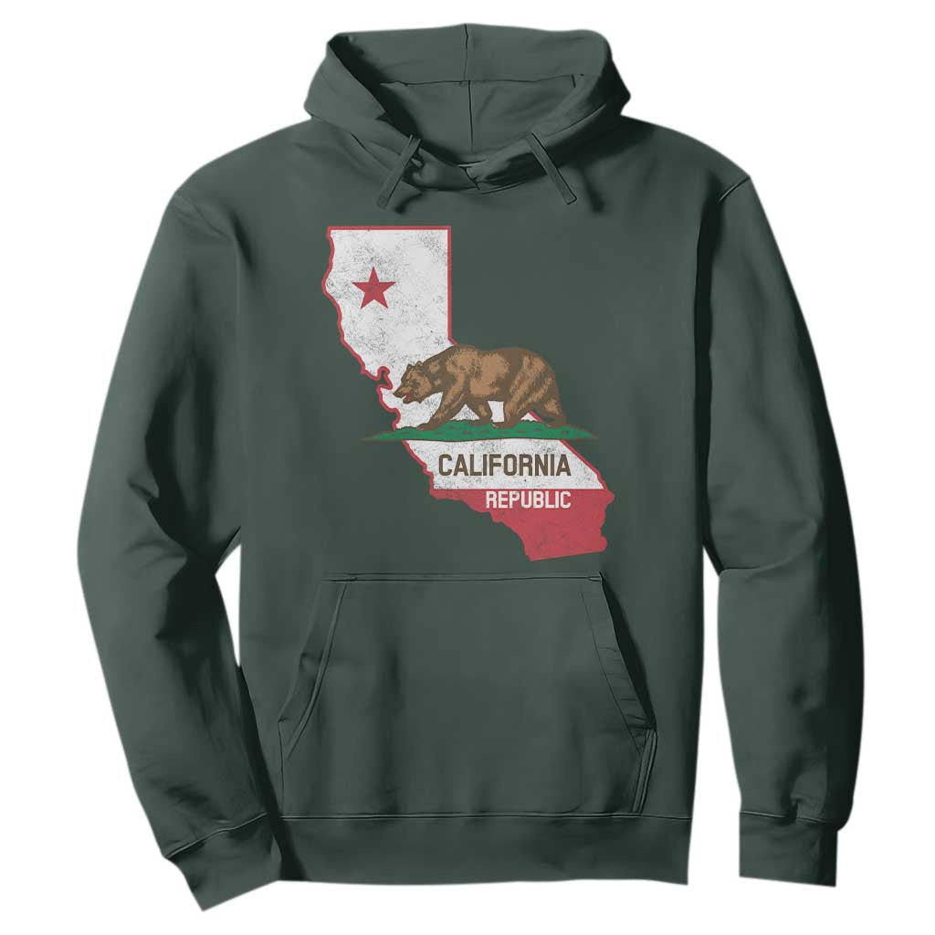 California Republic Cali Map Flag Distressed Style Hoodie TS14 Dark Forest Green Print Your Wear