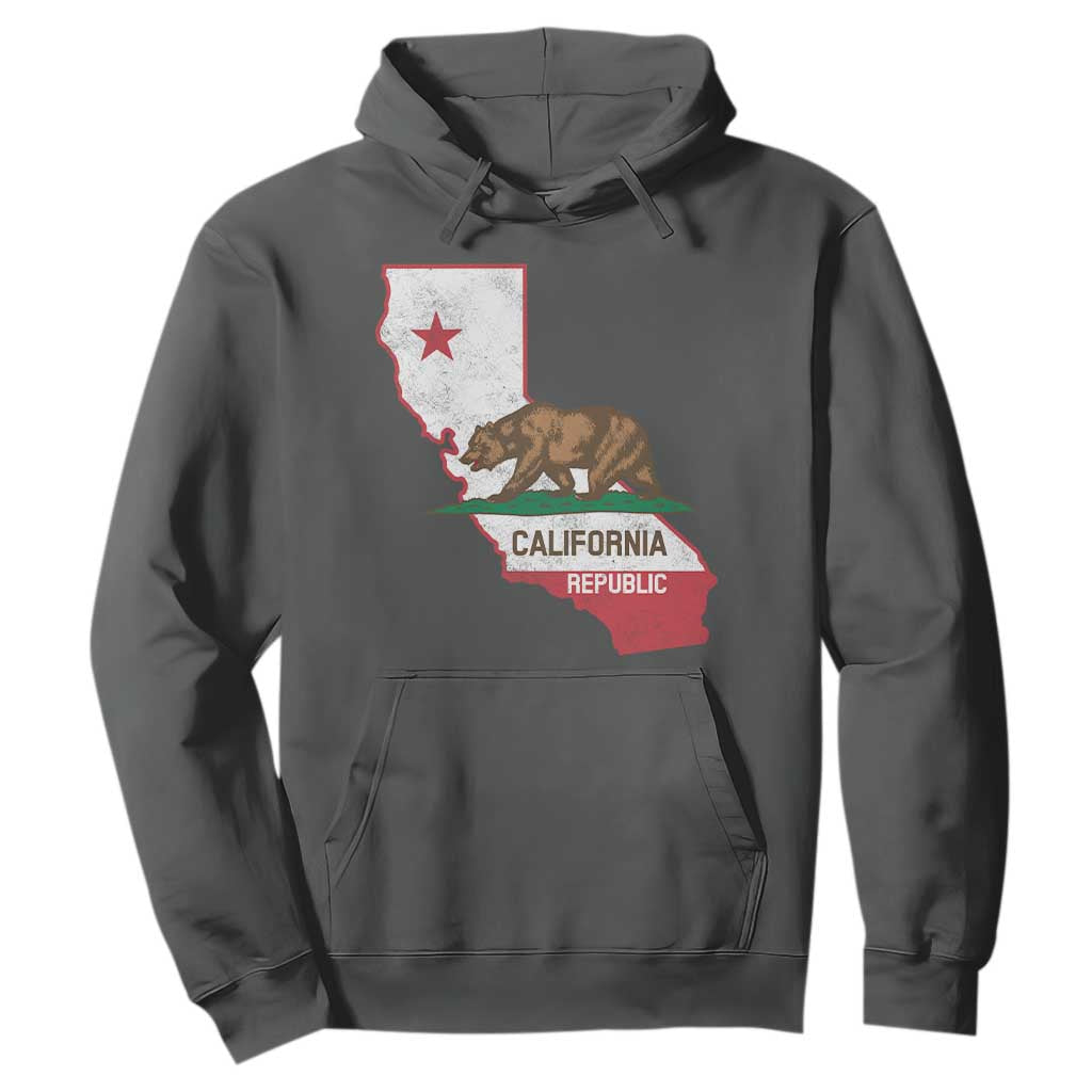 California Republic Cali Map Flag Distressed Style Hoodie TS14 Dark Heather Print Your Wear