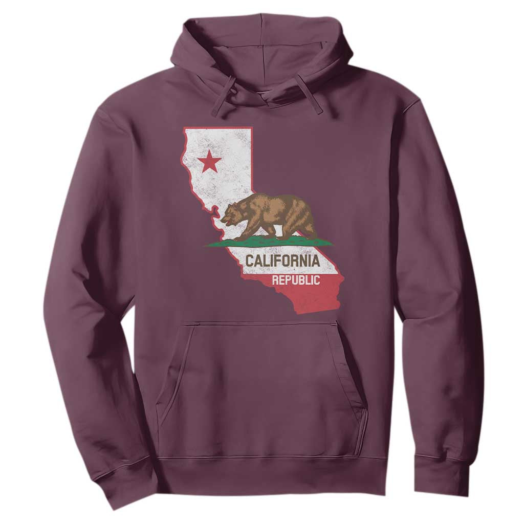 California Republic Cali Map Flag Distressed Style Hoodie TS14 Maroon Print Your Wear