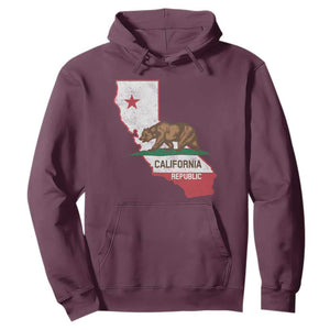 California Republic Cali Map Flag Distressed Style Hoodie TS14 Maroon Print Your Wear