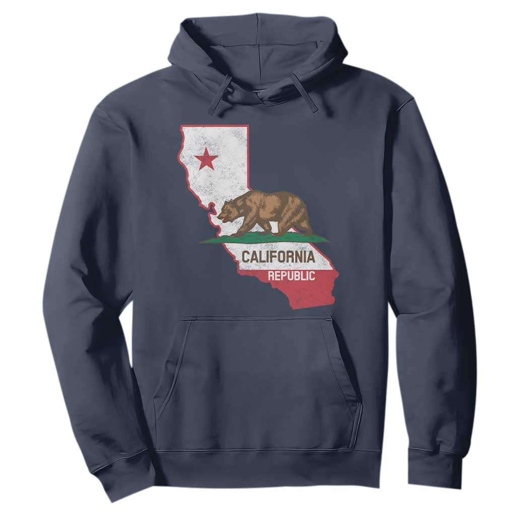 California Republic Cali Map Flag Distressed Style Hoodie TS14 Navy Print Your Wear