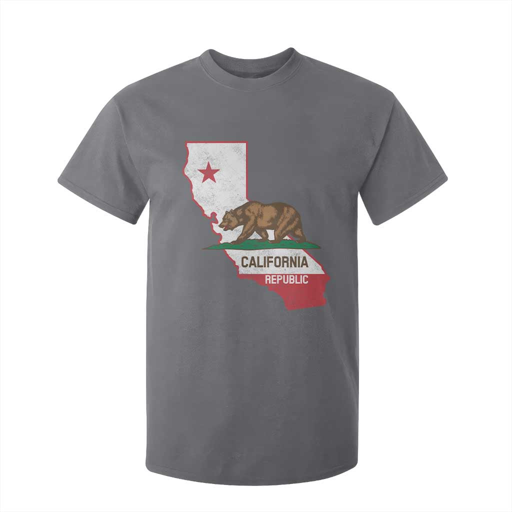 California Republic Cali Map Flag Distressed Style T Shirt For Kid TS14 Charcoal Print Your Wear
