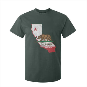 California Republic Cali Map Flag Distressed Style T Shirt For Kid TS14 Dark Forest Green Print Your Wear