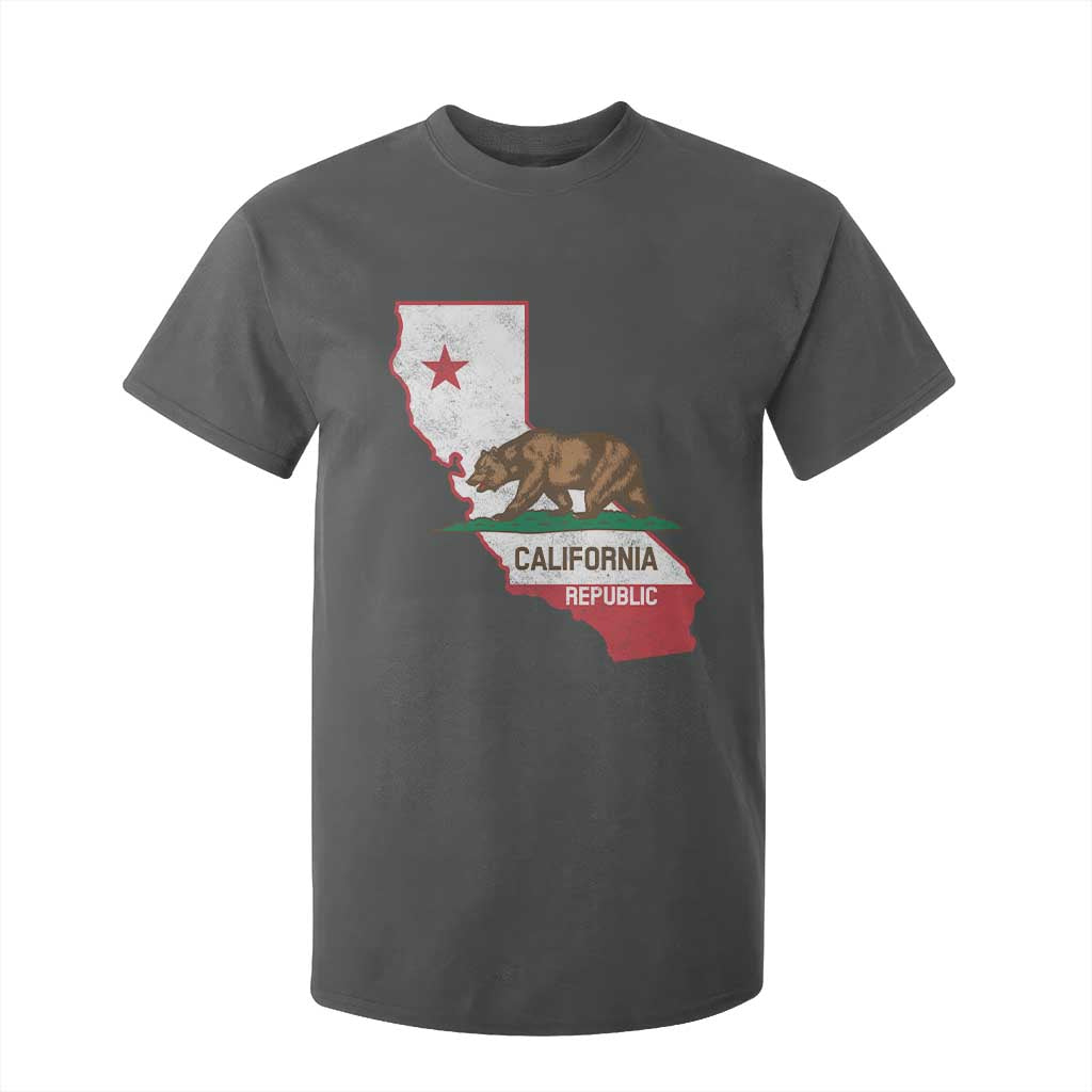 California Republic Cali Map Flag Distressed Style T Shirt For Kid TS14 Dark Heather Print Your Wear