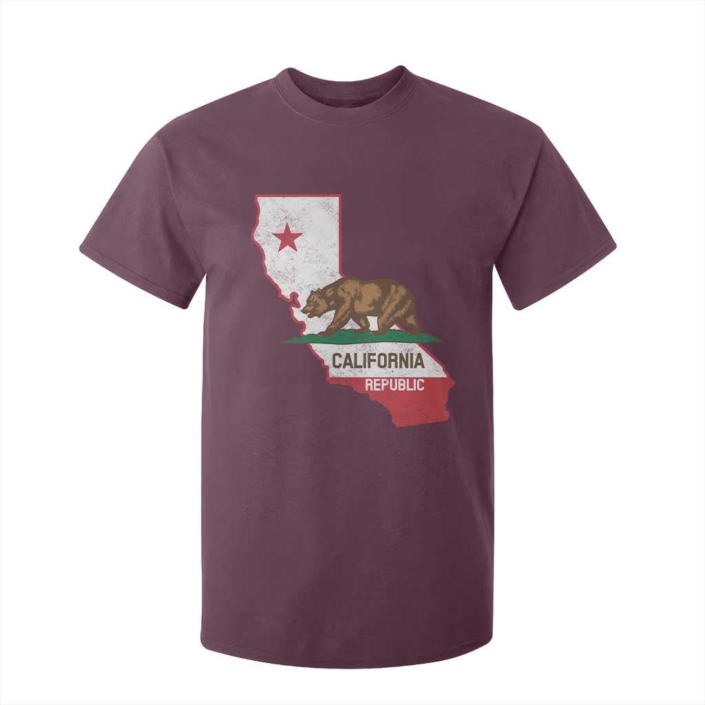California Republic Cali Map Flag Distressed Style T Shirt For Kid TS14 Maroon Print Your Wear