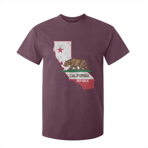 California Republic Cali Map Flag Distressed Style T Shirt For Kid TS14 Maroon Print Your Wear