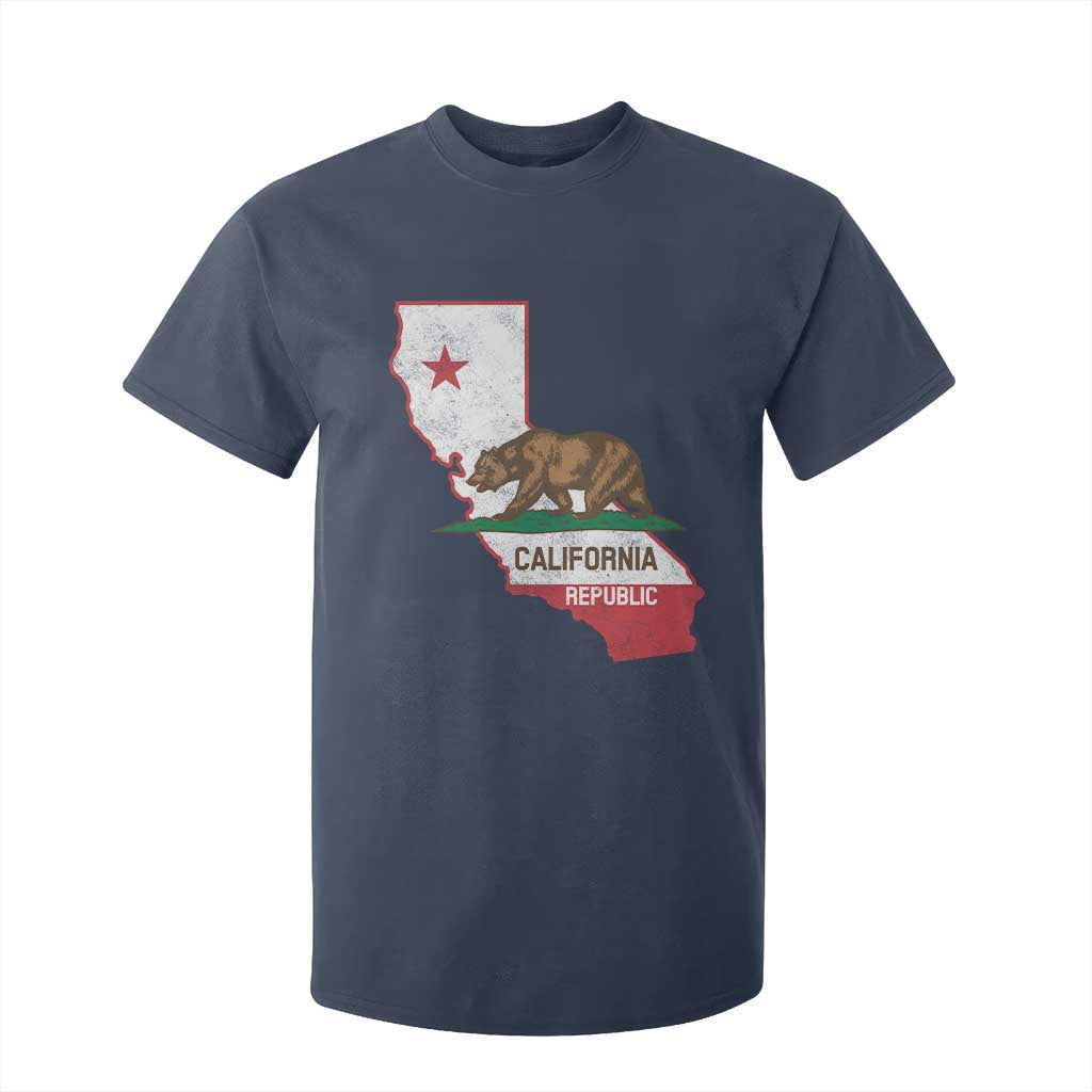 California Republic Cali Map Flag Distressed Style T Shirt For Kid TS14 Navy Print Your Wear