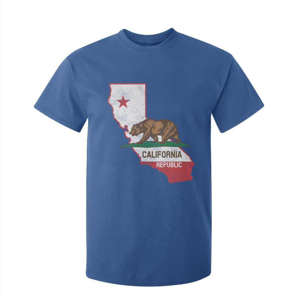 California Republic Cali Map Flag Distressed Style T Shirt For Kid TS14 Royal Blue Print Your Wear