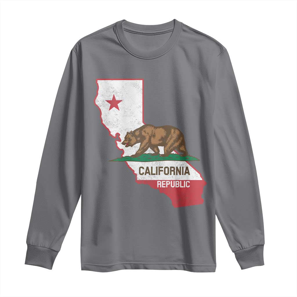 California Republic Cali Map Flag Distressed Style Long Sleeve Shirt TS14 Charcoal Print Your Wear