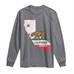 California Republic Cali Map Flag Distressed Style Long Sleeve Shirt TS14 Charcoal Print Your Wear