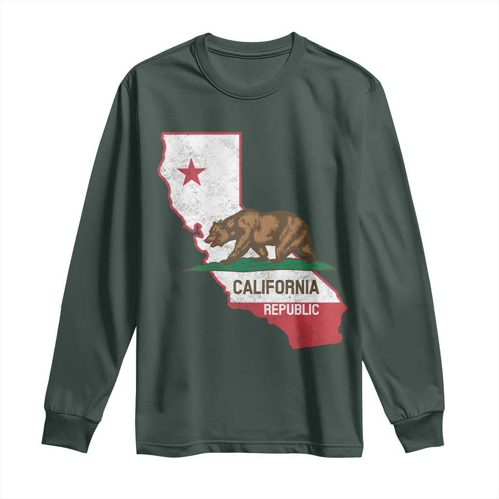 California Republic Cali Map Flag Distressed Style Long Sleeve Shirt TS14 Dark Forest Green Print Your Wear