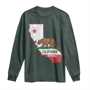 California Republic Cali Map Flag Distressed Style Long Sleeve Shirt TS14 Dark Forest Green Print Your Wear