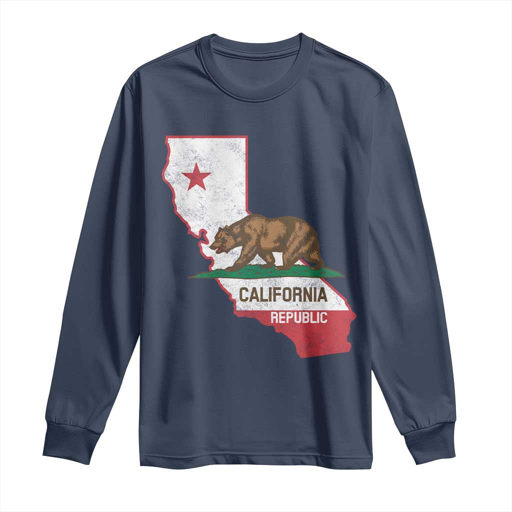 California Republic Cali Map Flag Distressed Style Long Sleeve Shirt TS14 Navy Print Your Wear