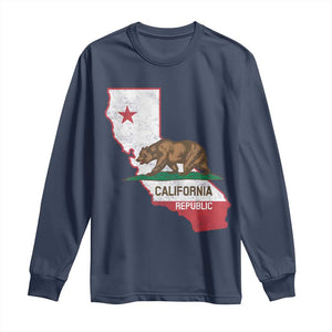 California Republic Cali Map Flag Distressed Style Long Sleeve Shirt TS14 Navy Print Your Wear