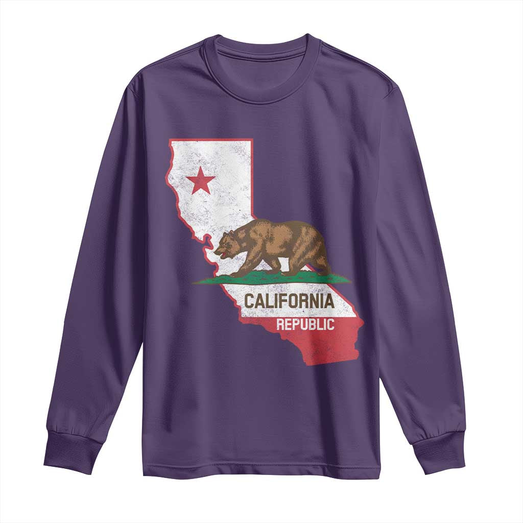 California Republic Cali Map Flag Distressed Style Long Sleeve Shirt TS14 Purple Print Your Wear